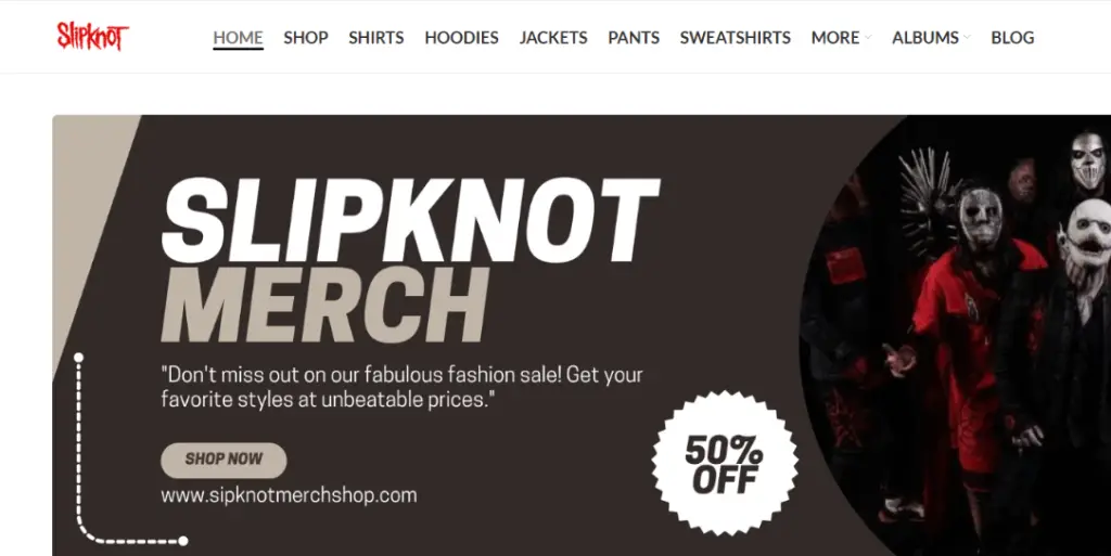 Slipknotmerchshop.com Homepage