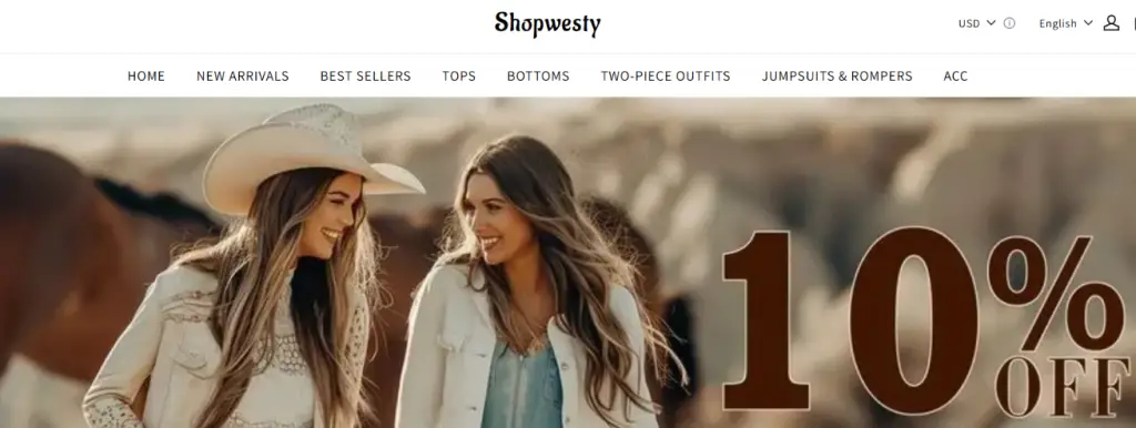 Shopwesty.com Homepage 