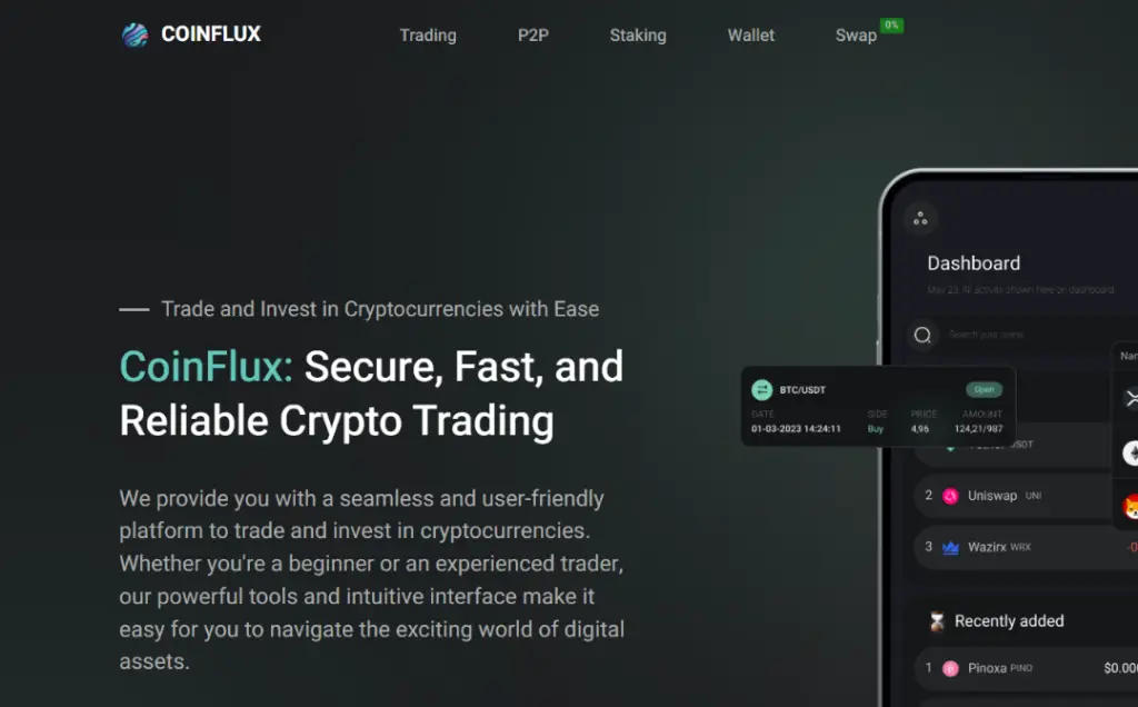 Coinflux Homepage 