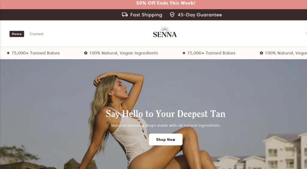 Senna Tan Drops Homepage 