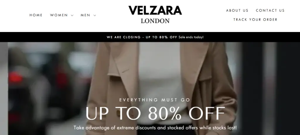 Velzara London Homepage 